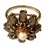 Vintage 14K Yellow Gold Smokey Quartz and Pearl Floral Cocktail Ring. Ring features a dramatic floral cluster of faceted...