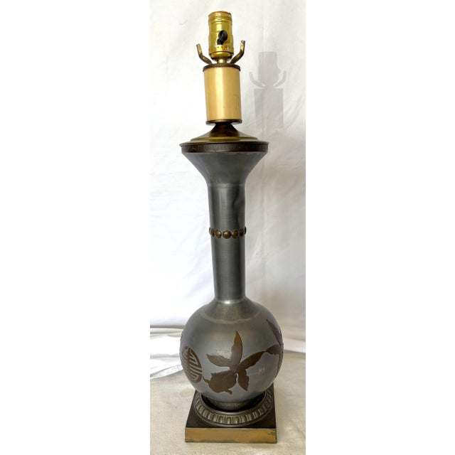 Vintage Chinoiserie Metal Lamp With Raised Koi Fish Design Circa 1970's For Sale In West Palm - Image 6 of 12