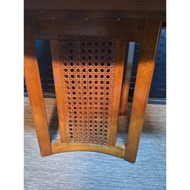 Mid-Century Modern Vintage 1960's Caned Bottom Breakfast Table W/ Checkerboard Parquet Top For Sale - Image 3 of 7