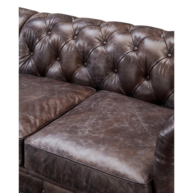 Italian Century Chesterfield Sofa - Dark Brown Leather - 118" For Sale - Image 3 of 15