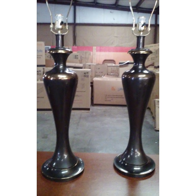Vintage Bronze Finish Table Lamps - A Pair For Sale - Image 4 of 6
