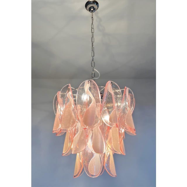Pink Italian Vintage Pink Murano Glass Lattimo Rondini Chandelier, 1990s For Sale - Image 8 of 17
