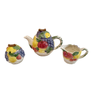 Vintage 1970's Otagiri Japan Hand Painted Fruit Basket Tea Set - Set of 3