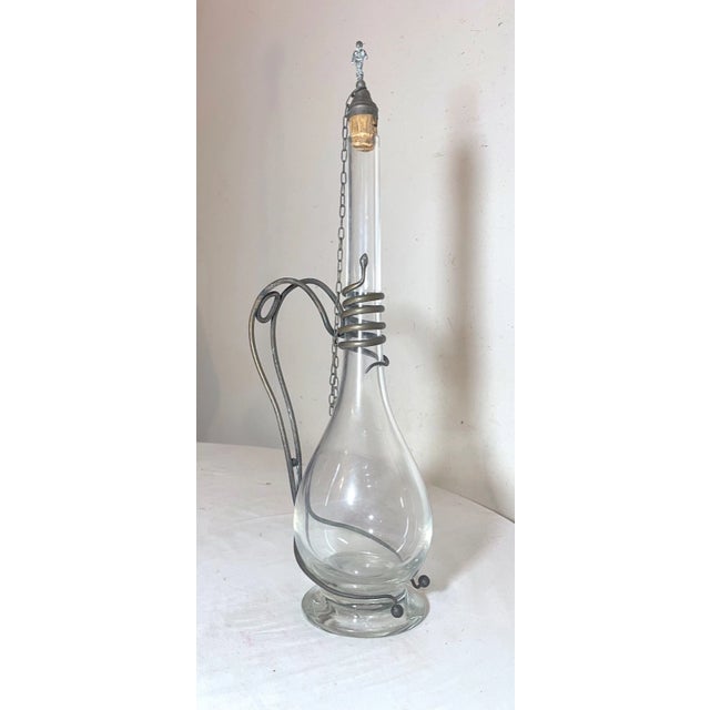 Traditional Antique 1800s Handmade Bronze Hand Blown Glass Wine Claret Decanter Egypt Snake For Sale - Image 3 of 12