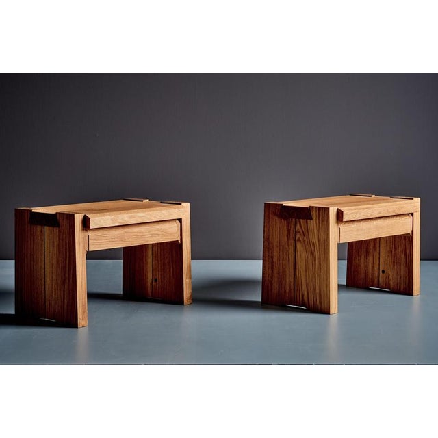 T38 Bedside Tables in Oak attributed to Pierre Chapo, 2010, Set of 2 For Sale - Image 3 of 15