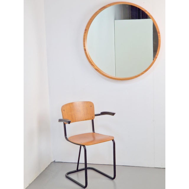Brown Large Mid-Century Round Pine Mirror, Denmark, 1960s For Sale - Image 8 of 11