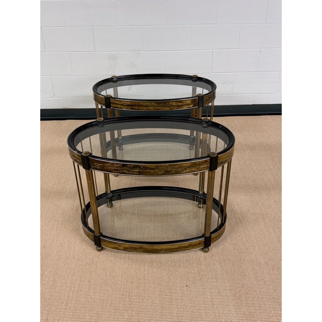 Mid-Century Modern 1970s Bernhard Rohne Acid Etched Brass Oval Side Table for Mastercraft, a Pair For Sale - Image 3 of 11