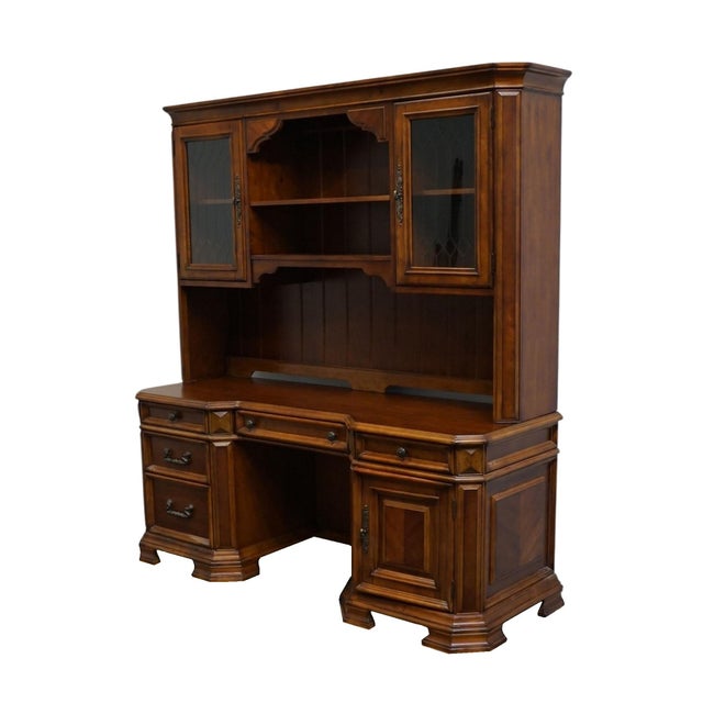 Home Meridian Samuel Lawrence Cherry Traditional Contemporary 73" Computer Desk W. Bookcase Storage Hutch For Sale - Image 4 of 13