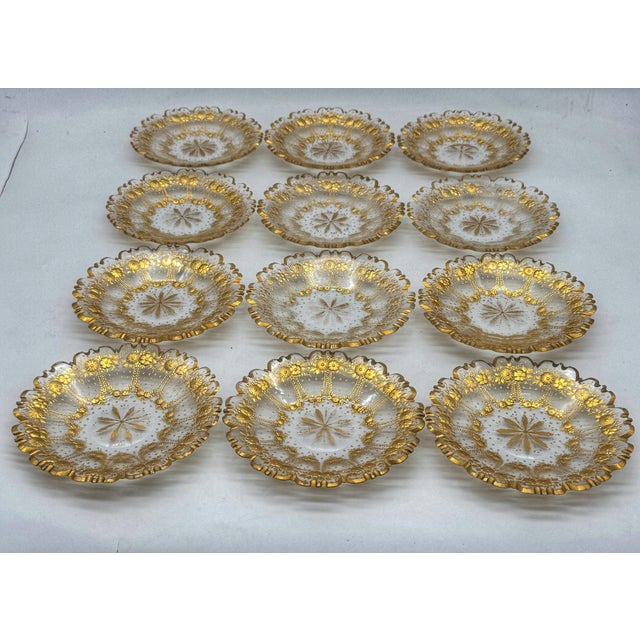 Set of 12 Belle Époque Cut Glass and Gilt Dessert Plates, circa 1890–1910 For Sale - Image 13 of 18