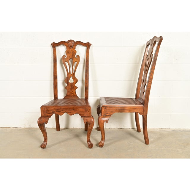 Henredon Georgian Carved Oak and Cane Side Chairs or Dining Chairs, Pair For Sale - Image 10 of 15