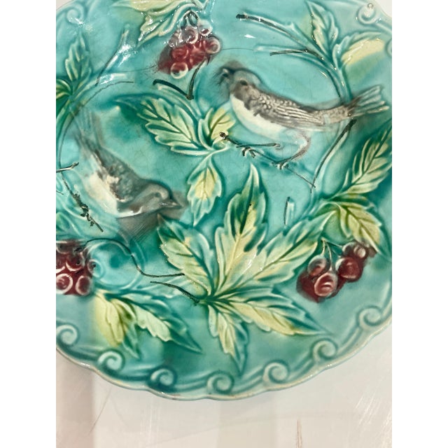 Art Nouveau French Majolica Bird Plate Late 19Th. Century. By Onnaing For Sale - Image 3 of 8