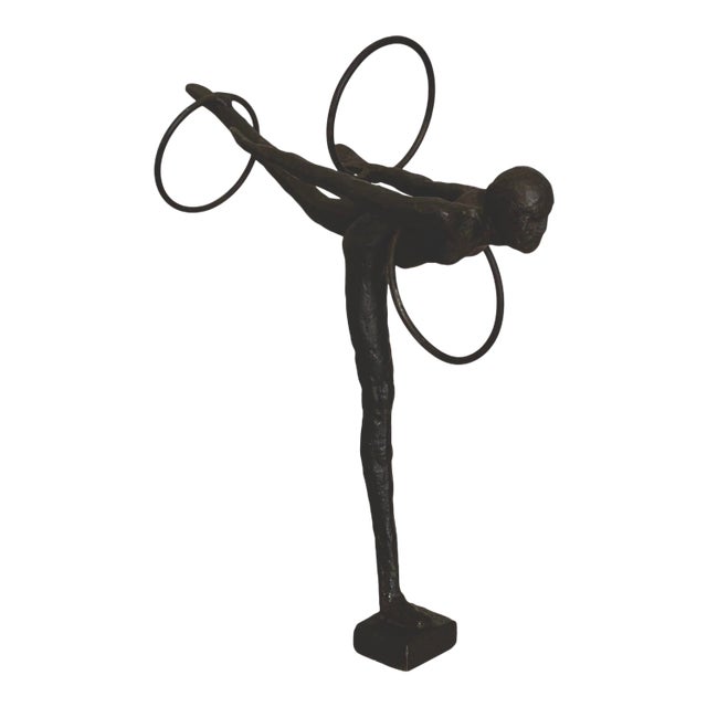 Vintage Acrobat With Hoops Modern Contemporary Bronze Sculpture For Sale