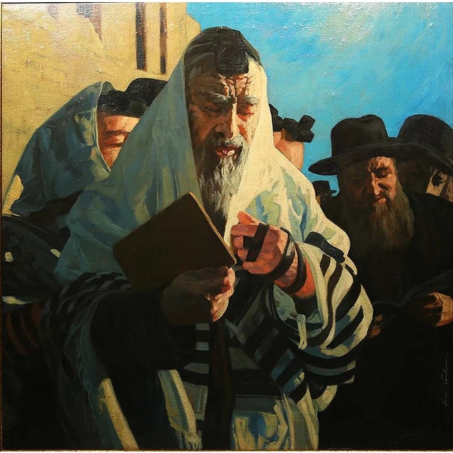 Textile Mid 20th Century Jewish Men Gathered - Isidor Kaufmann For Sale - Image 7 of 8