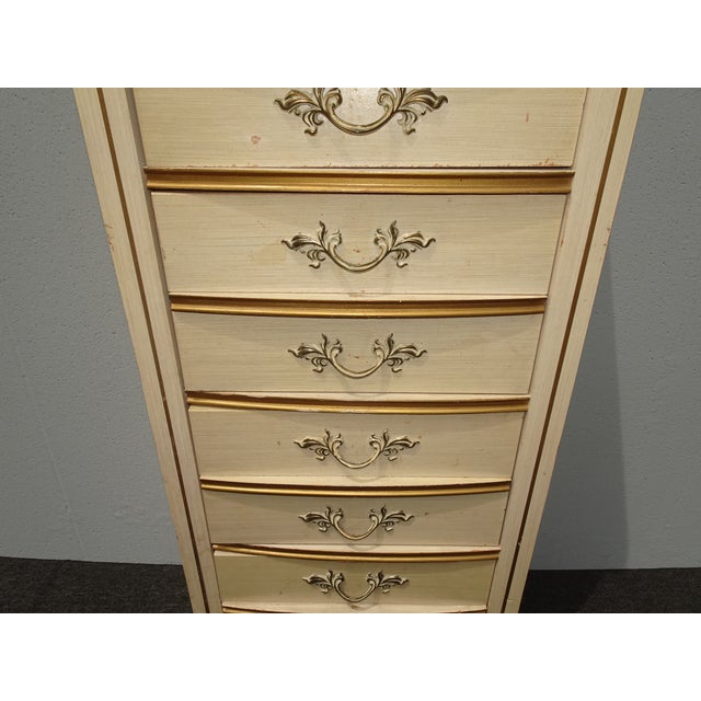 Vintage French Provincial Tallboy Dresser Lingerie Chest W Brass Hardware For Sale - Image 12 of 16