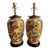 Vintage Gold Inlay Berry Leaf Yellow Pink Chinoiserie Regency Table Lamps- A Pair For Sale