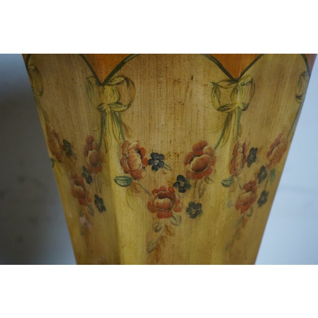 Late 20th Century Octagonal Neoclassical Swag Rose Porcelain Mantel Urns Trophy Vases- Set of 2 For Sale - Image 11 of 12