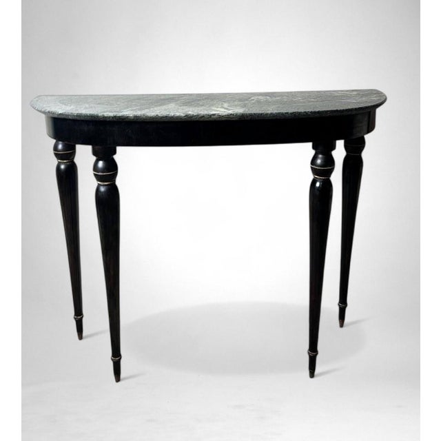 Italian Console Table 1950s in Ebonized Wood and Verde Alpi Marble For Sale - Image 4 of 18