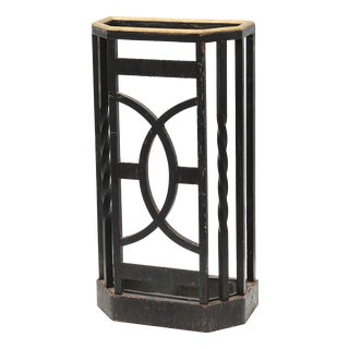 Art Deco Metal Umbrella Stand with Geometric Openwork and Brass Rim, Belgium, 1920s For Sale