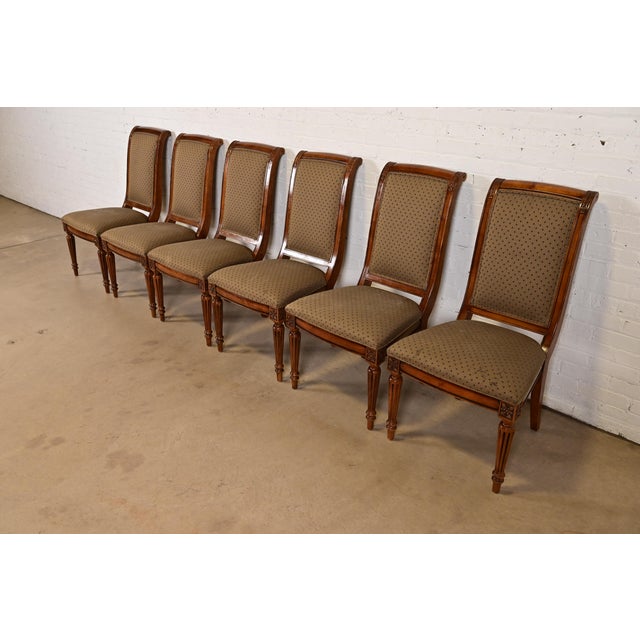Ethan Allen Ethan Allen French Regency Louis XVI Carved Cherry Wood Upholstered Dining Chairs, Set of Six For Sale - Image 4 of 10