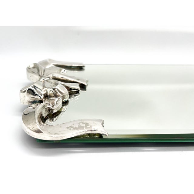 1980s Godinger Silver-Plated Bow & Ribbon Mirrored Vanity Tray — Hollywood Regency / Traditional / Shabby Chic For Sale - Image 10 of 18