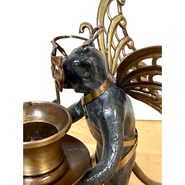 Metal Pair Belle Époque Style Winged Monkey Masquerade Tragedy & Comedy Chambersticks For Sale - Image 7 of 17