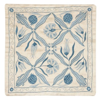 20"x20" All Silk Embroidered Cushion Cover. Blue Accent Pillow. New Toss Pillow For Sale