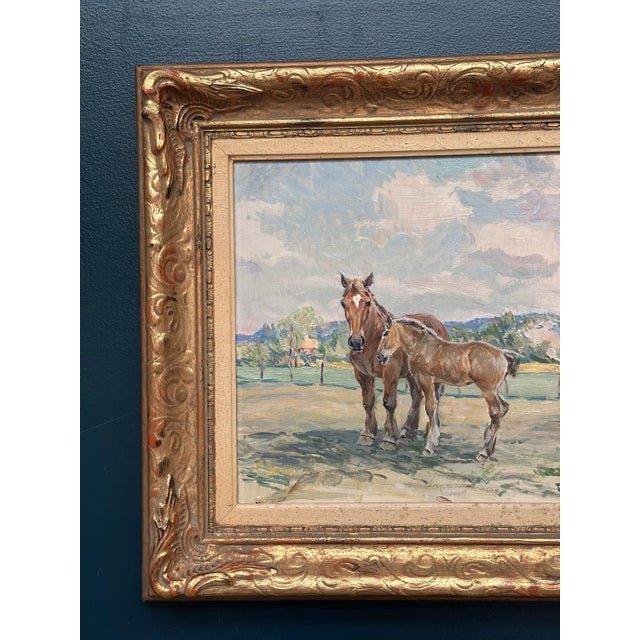 Mid-Century Modern Einar Söderlund, Horses in a Pasture, 1960s, Oil Painting on Panel, Framed For Sale - Image 3 of 13