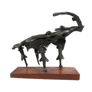 Benedict Michael Tatti, Bronze Sculpture Abstract Brutalist Goat or Ram WPA Artist Mounted on Base, c.1950's For Sale