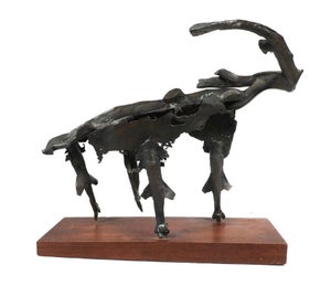 Benedict Michael Tatti, Bronze Sculpture Abstract Brutalist Goat or Ram WPA Artist Mounted on Base, c.1950's