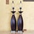 Pair of Contemporary Espresso Wood Hourglass Lamps With Brushed Nickel Accents and Linen Shades For Sale - Image 4 of 18