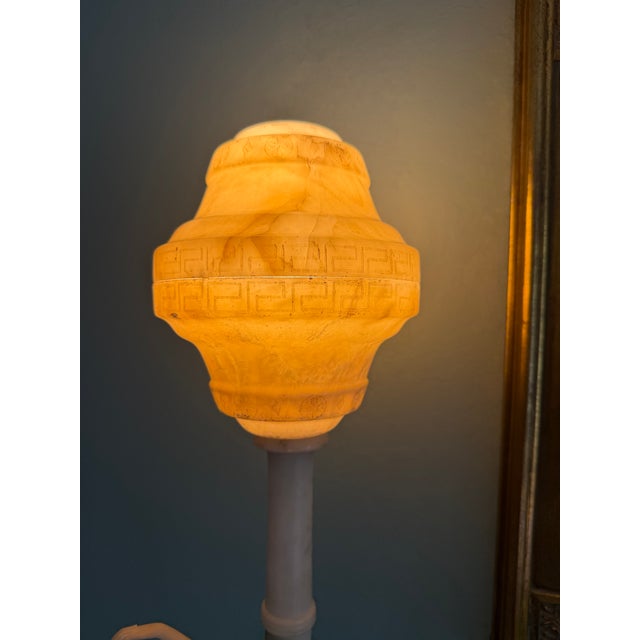1930s Alabaster Carved Figural Table Lamp For Sale - Image 11 of 17