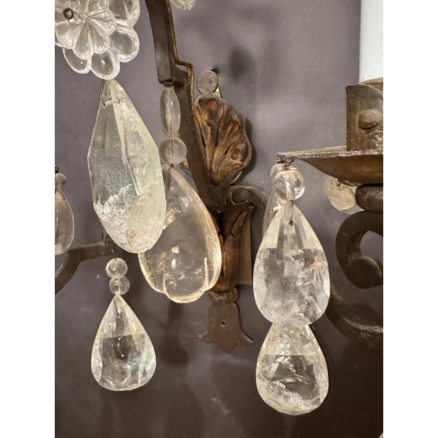 Late 19th Century Rock Crystal, Tole And Wrought Iron Wall Sconces - a Pair For Sale In New York - Image 6 of 10