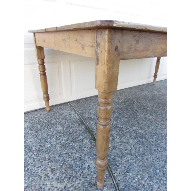 Tan Antique English Rustic Pine Farm Table For Sale - Image 8 of 18
