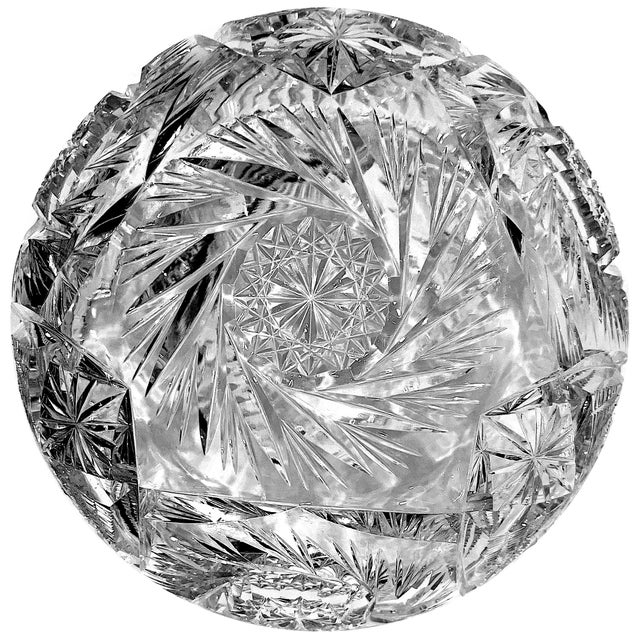 Transparent Early 20th Century American Brilliant Period Cut Crystal Glass Bowl 9" Diameter For Sale - Image 8 of 9