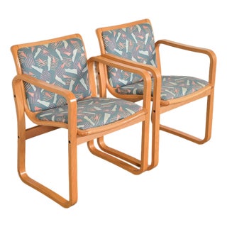 Loewenstein Modern Bent Beechwood Sled Leg Lounge Chairs, Pair For Sale