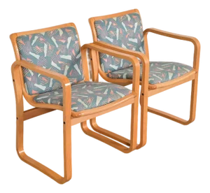 Loewenstein Modern Bent Beechwood Sled Leg Lounge Chairs, Pair