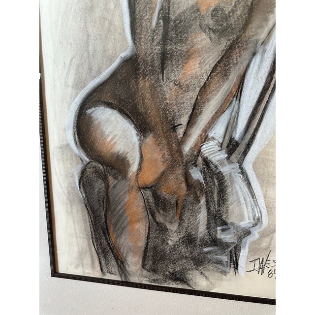 Vintage Signed 1984 Large Art Deco Style Charcoal and Pastel Drawing of a Female Figure For Sale In Los Angeles - Image 6 of 10