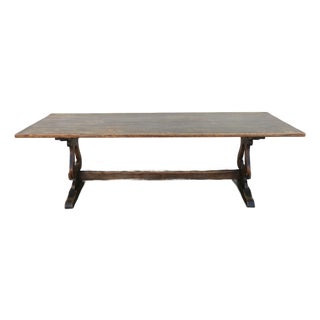 1940s French Oak Farmhouse Dining Table | Antique Rustic Trestle Base | Provincial Country For Sale
