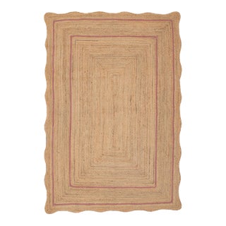 Pink Natural Jute Wave Scallop Rug 4x6 Ft. For Sale