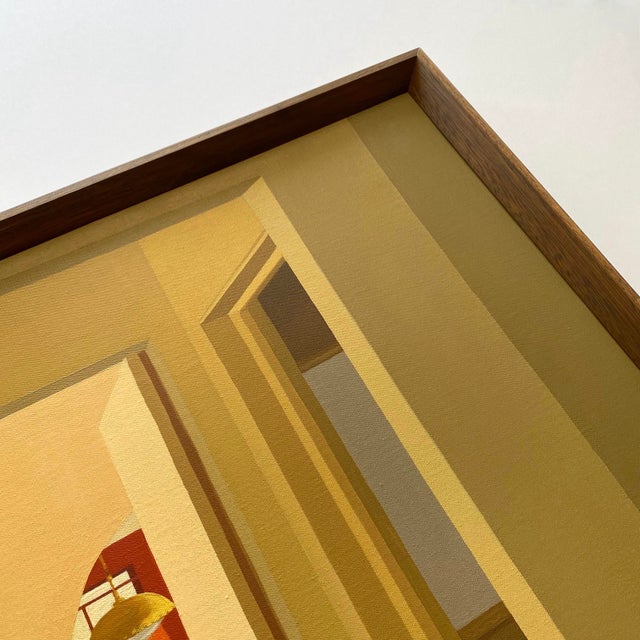 Barbara Morgan Roberts Vintage 1974 Mid Century Modern Edward Hopper Style " Interior " Framed Original Large Realist Painting For Sale - Image 11 of 17