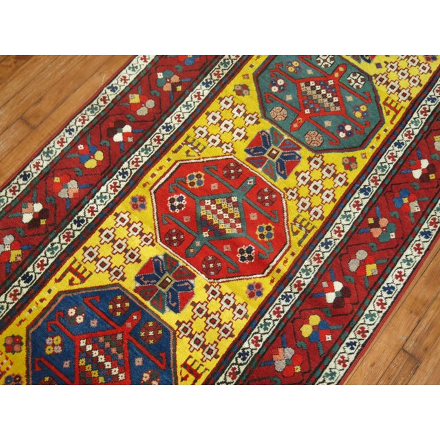 Sunny Yellow Handwoven Early 20th Century Antique Karabagh Caucasian Runner For Sale - Image 14 of 18