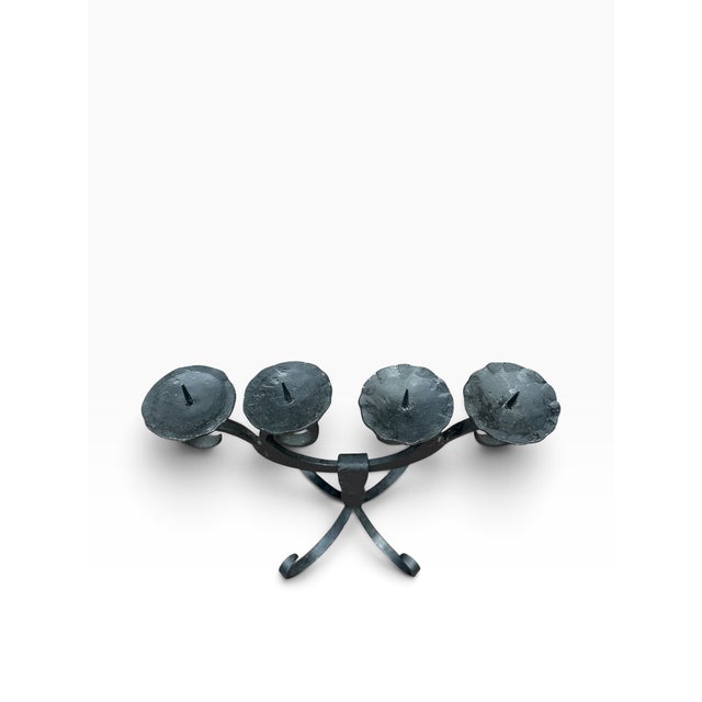 Gothic Mid-Century German Brutalist Hand- Forged Wrought Iron 4-Arm Candelabra For Sale - Image 3 of 10