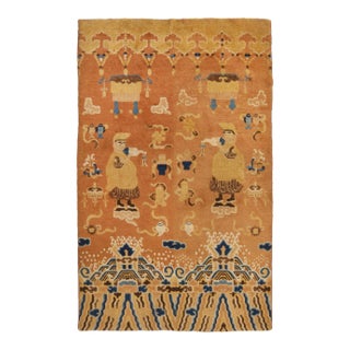 Antique Peking Rug in Beige-Brown and Blue Pictorial Pattern For Sale
