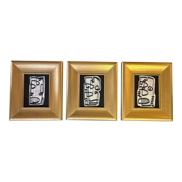 Three Contemporary Original Wayne Cunningham Abstract Marker Drawings - Set of 3 For Sale