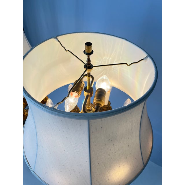 Mid 20th Century Neoclassical 10-Light Brass Candelabra Floor Lamps With Shades - a Pair For Sale - Image 17 of 17