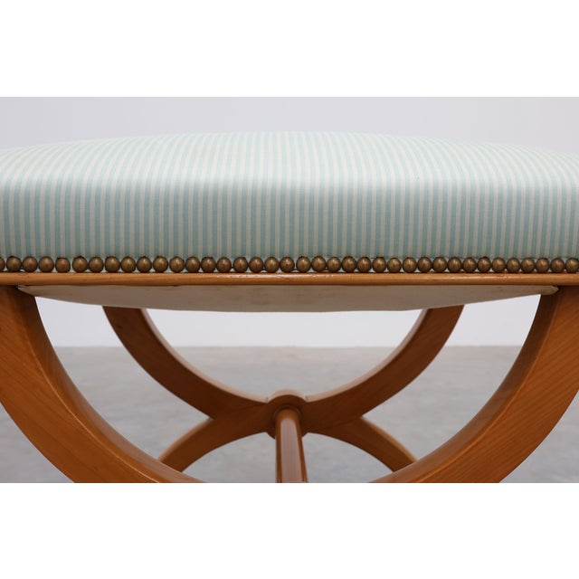 Traditional Empire Style Curule Stool with Striped Upholstery, France, 1950s For Sale - Image 3 of 12