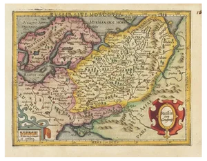 17th Century Miniature Map of Russia by Hondius, 1610