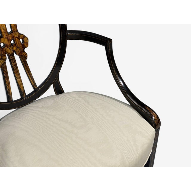 Neoclassical, Prince of Wales Armchairs, Ebonized Wood, Gilt, Silk, Usa, 19th C. For Sale - Image 10 of 18