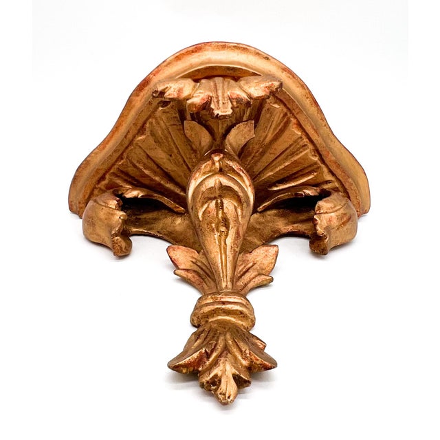 Florentine Vintage Italian Florentine Gold Gilt Wood Wall Bracket – Mid-20th Century, Hollywood Regency, Old World Charm For Sale - Image 4 of 13