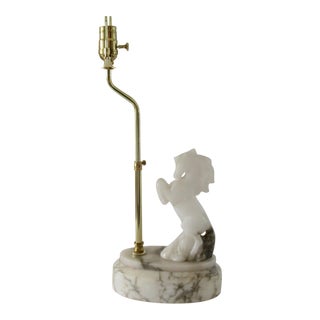 C.1950's Hollywood Regency, Italian Honed Alabaster Marble Rearing Horse Lamp on Carrera Marble Oval Base For Sale